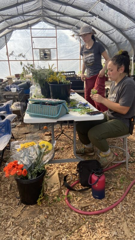 Wearable wildflower creation day in the Jessecology Greenhouse.