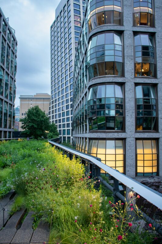 Commercial native landscaping cuts maintenance costs, cools sites, creates habitat, and makes workplaces more beautiful and enjoyable.